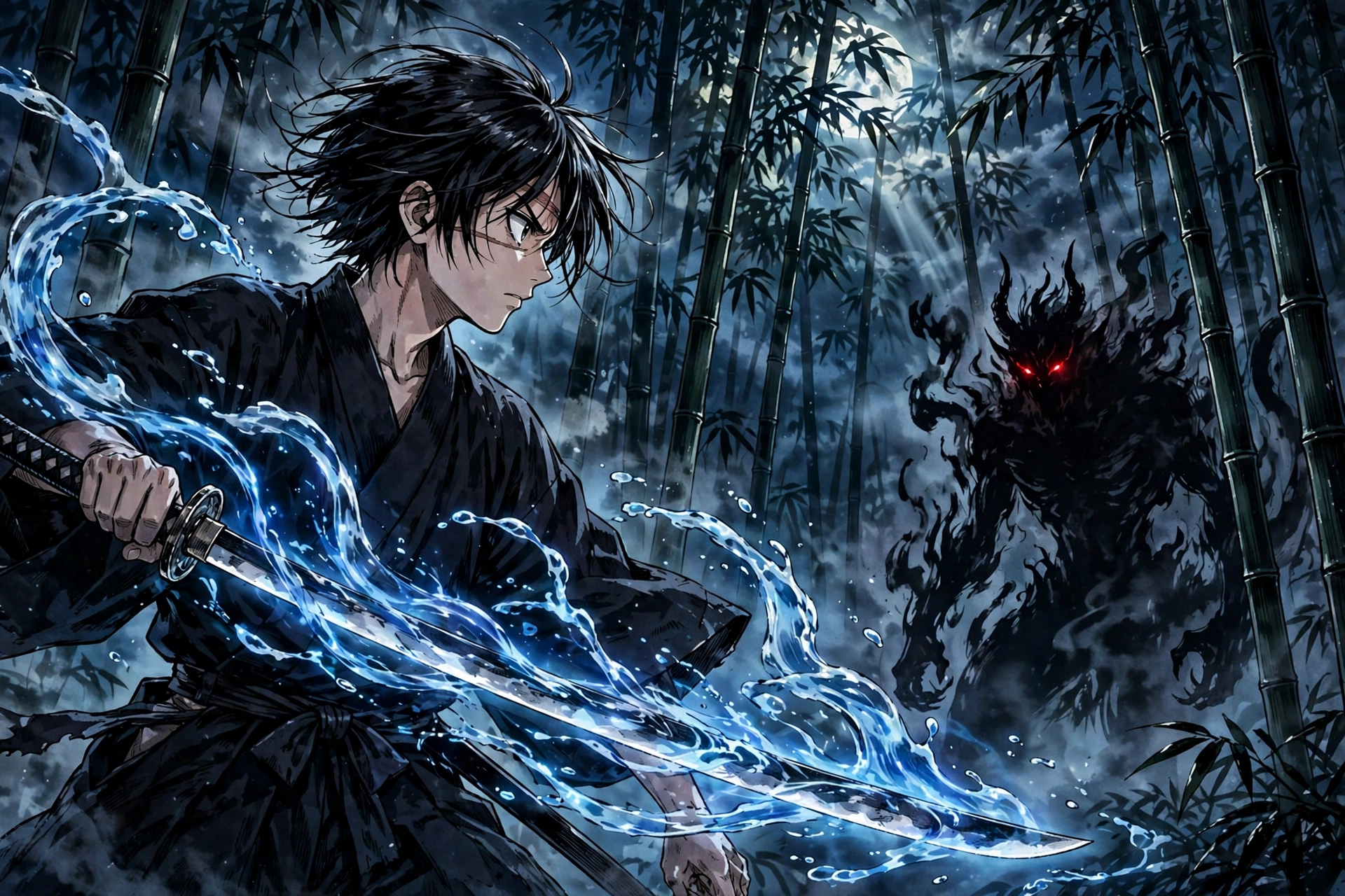 Anime-style illustration of a demon slayer warrior