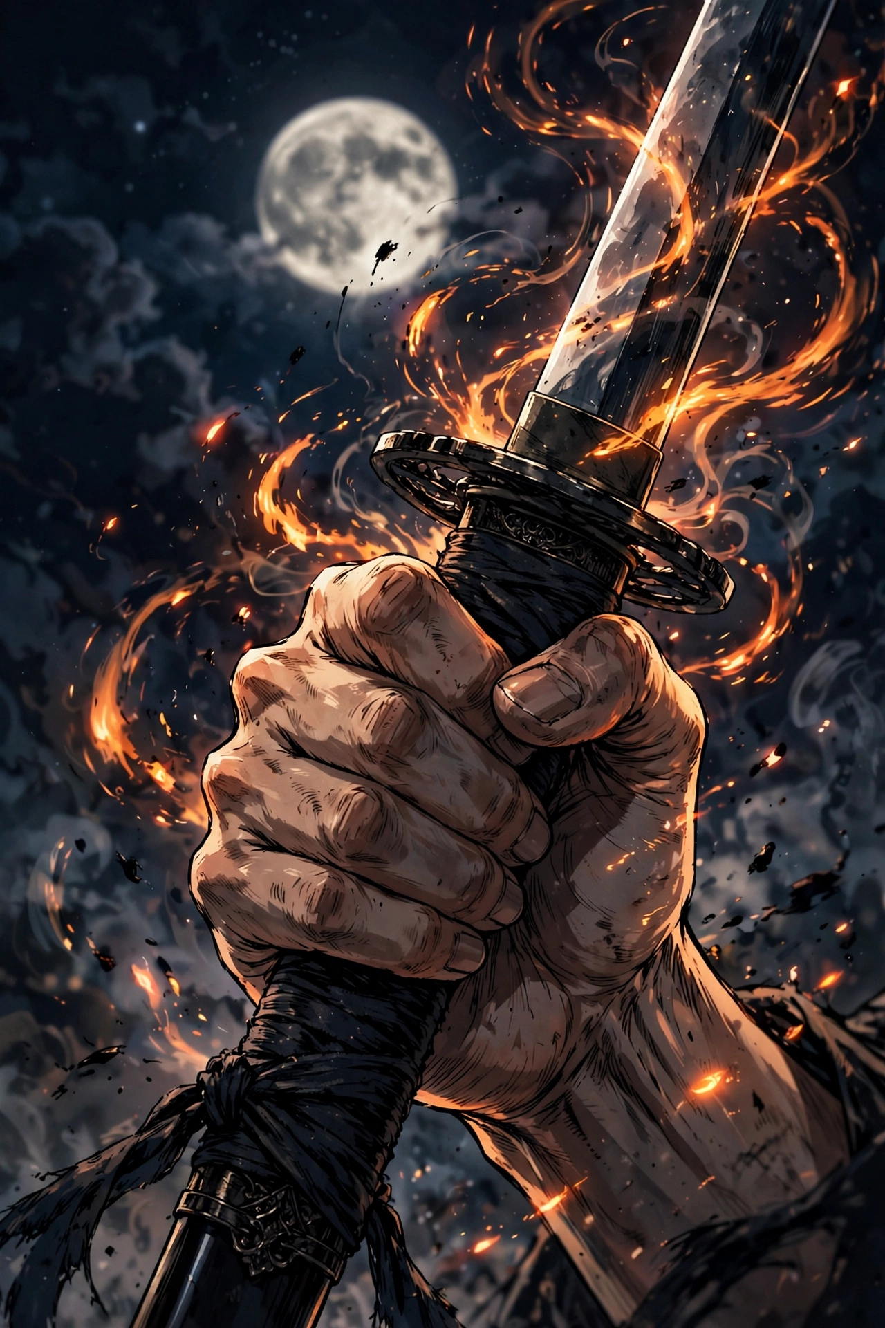 Anime-style sword technique scene illustration