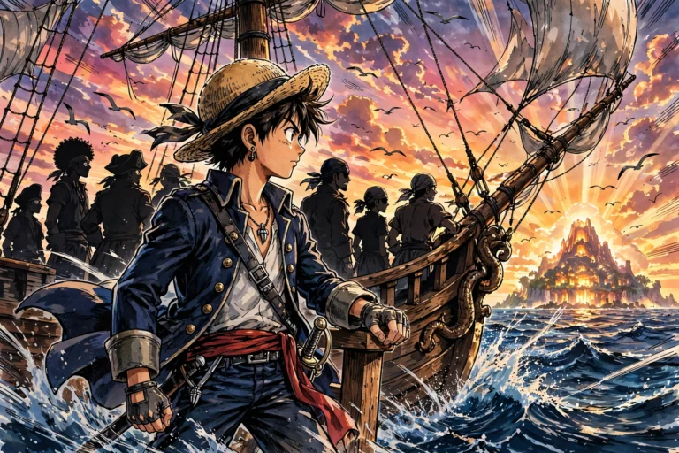 Anime-style illustration of a pirate adventure
