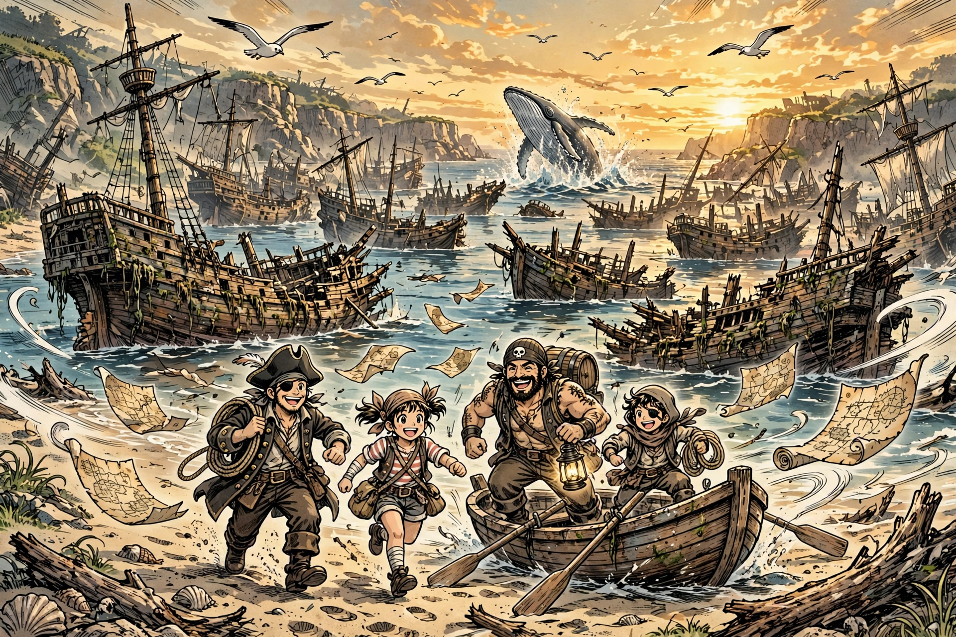 Anime-style pirate crew adventure illustration