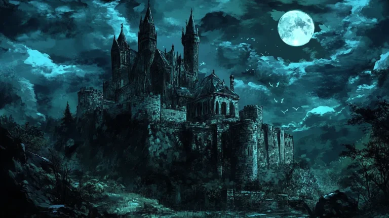 Dark fantasy castle illustration inspired by the Overlord manga world