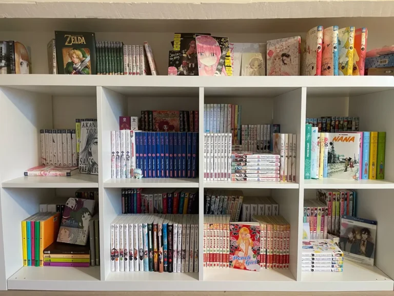 Stack of manga books on a shelf